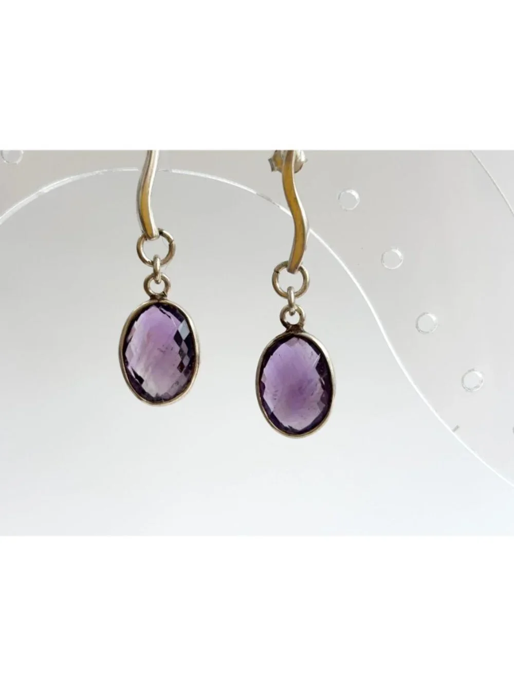 Amethyst Gemstone Swirly Minimalist Vintage Sterling Silver 925 Earrings